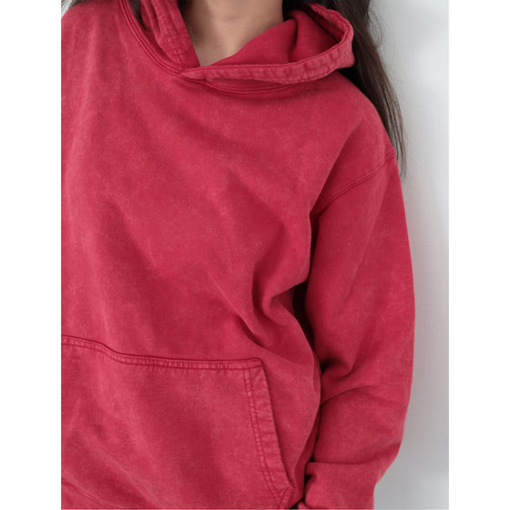 STONE WASHED HOODIE - RED